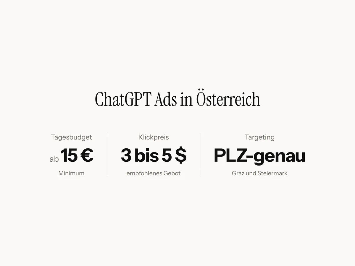 ChatGPT Ads in Österreich: Anzeigen in ChatGPT für Unternehmen in Graz und der Steiermark