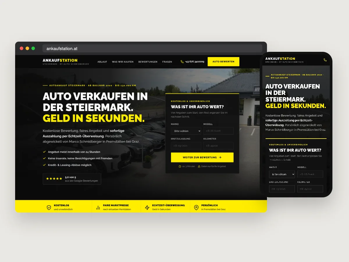 Ankaufstation Steiermark Referenz für Landingpage, Performance Marketing, Video-Ads von PA Digital