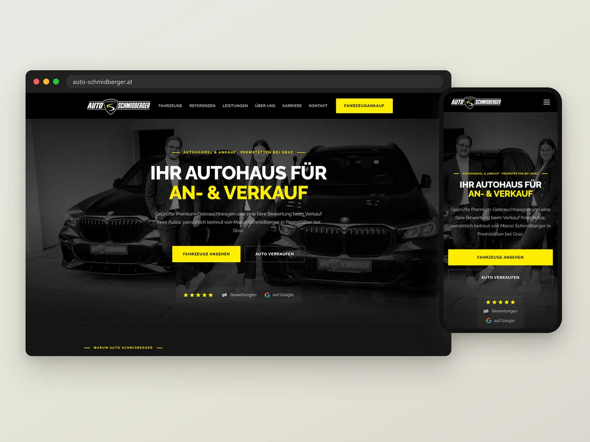 Auto Schmidberger Webdesign-Referenz für Website-Relaunch, Ankauf-Funnel, Local SEO von PA Digital