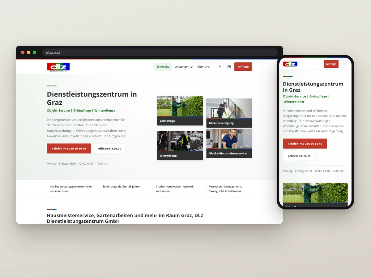 DLZ Dienstleistungszentrum Referenz für Website-Relaunch, Webdesign, Local SEO von PA Digital